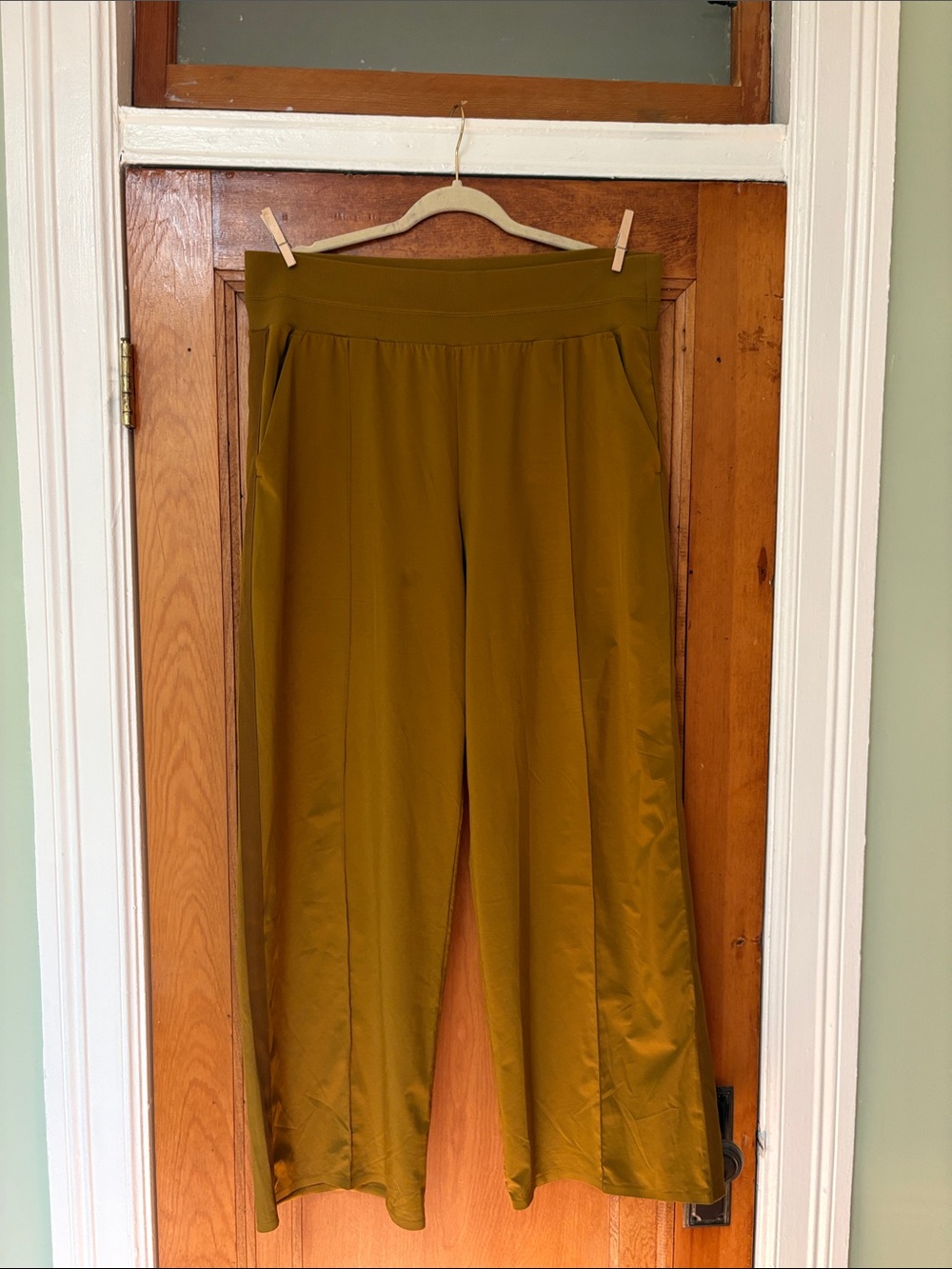Athleta women’s Nolita Wide Leg Pant in Brass Yellow, 16
